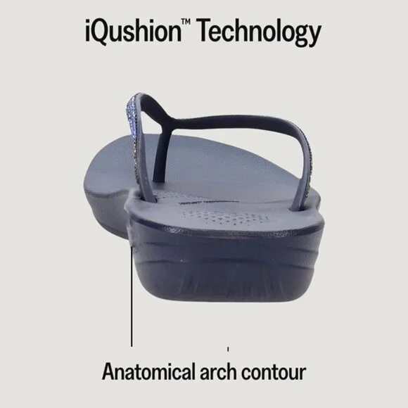 FitFlop Womens Size 5 Flip Flops Navy Ombre IQushion Ergonomic Arch Support - Picture 6 of 8